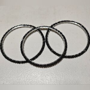 Lot of 3 Metal Bangle Bracelets with Black Beads